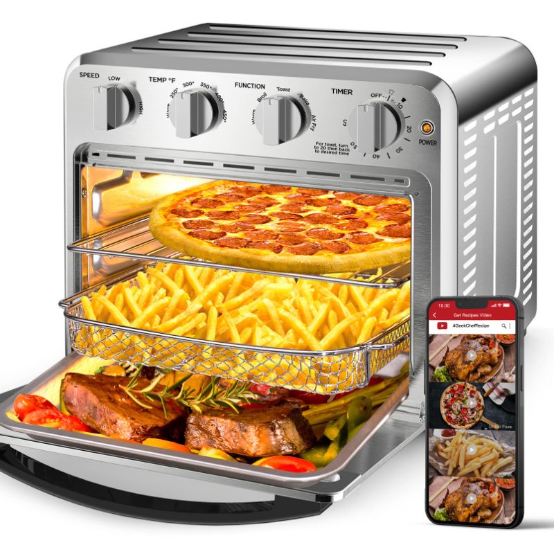 Photo 1 of Geek Chef Air Fryer Toaster Oven Combo,16QT Convection Ovens Countertop, 4 Slice Toaster, 9-inch Pizza, whit Warm, Broil, Toast, Bake, Air Fry, Oil-Free, 100+ Online Video Recipes & Accessories 4 Knob 16QT