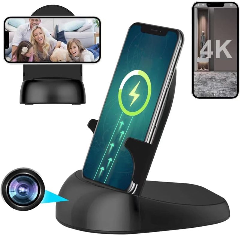 Photo 1 of Kgnvfyih Hidden Camera Spy Camera WiFi Wireless Phone Charger, Nanny Spy Cam Motion Activated,HD1080P/4K (Rotate Lens) with 250°Viewing Angle, camaras espias ocultas for Home Office Security(2.4/5G)
