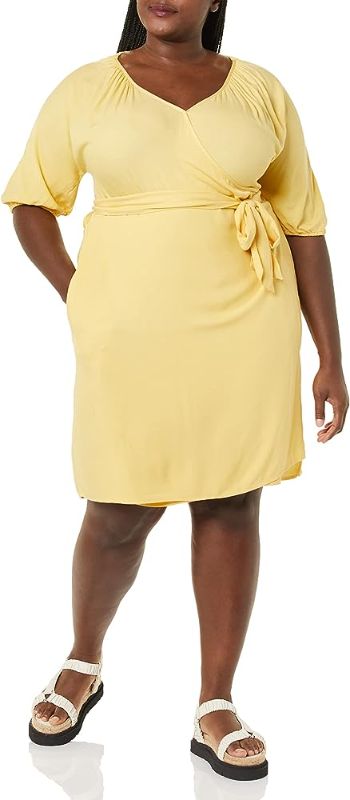 Photo 1 of Goodthreads Women's Fluid Twill Wrap Midi Dress yellow, large