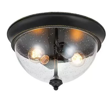 Photo 1 of 2-Light 13 in. Bronze Flush Mount Ceiling Light
