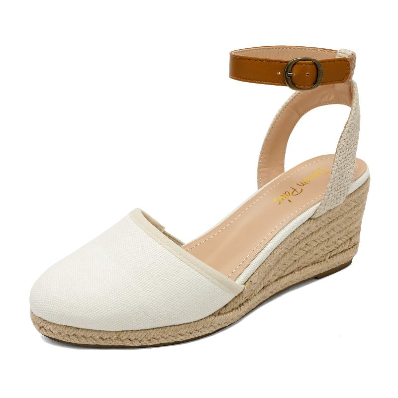 Photo 1 of DREAM PAIRS Women's Ankle Strap Closed Toe Espadrille Wedge Heels Sandals 5.5 White