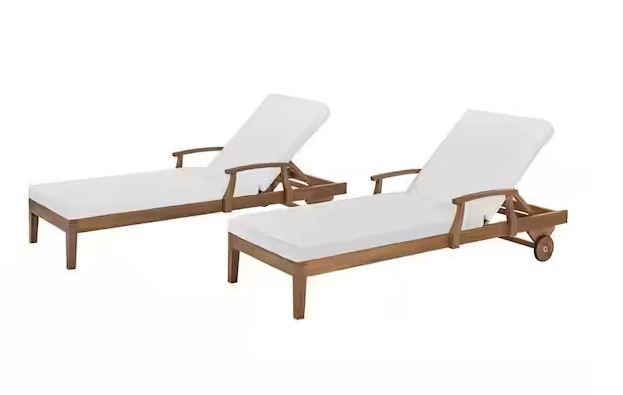 Photo 1 of 1---Woodford Eucalyptus Wood Outdoor Chaise Lounge with Bright White Cushions
