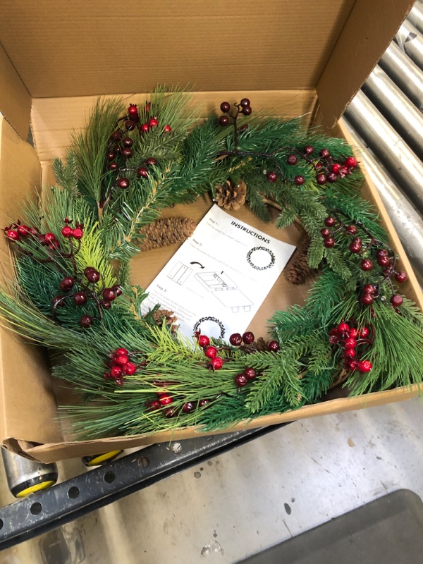 Photo 3 of 22" Christmas Wreath with Pinecones & Pine, Battery LED Lights with Timer
