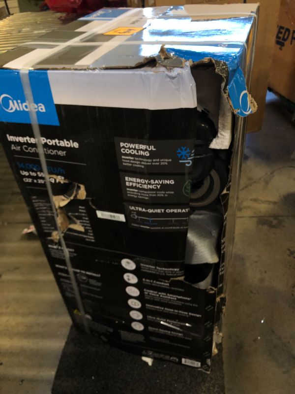 Photo 3 of Midea Duo 14,000 BTU (12,000 BTU SACC) HE Inverter Ultra Quiet Portable Air Conditioner, Cools up to 550 Sq. Ft., Works with Alexa/Google Assistant, Includes Remote Control & Window Kit Black 14,000 BTU Air Conditioner - PACKAGING DAMAGED 