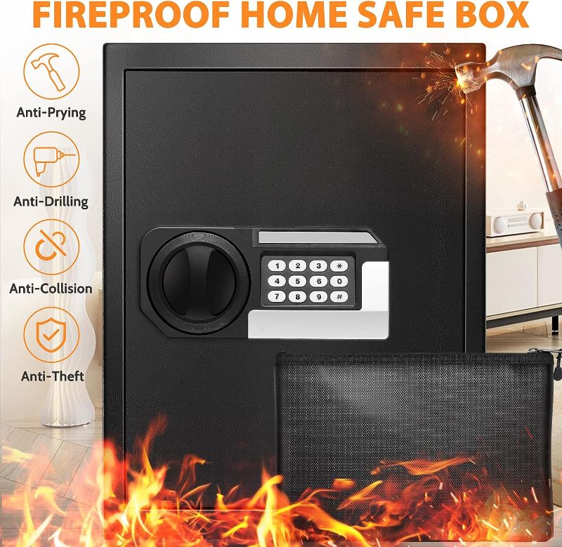 Photo 1 of 2.3 Cubic Large Home Safe Fireproof Waterproof, Fireproof Safe with Fireproof Waterproof Document Bag, Combination Lock and Removable Shelf, Fire Safe Box for Home Important Documents Valuables
