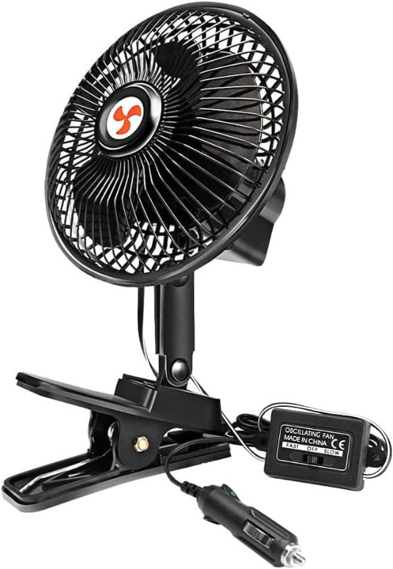 Photo 1 of 12 Volt Oscillating Fan, 6" Portable Car Clip Fan With Car Cigarette Lighter, 360° Cooling Ventilation, Car DC Fan, For RV/Truck/Car (Cord Length 5FT)