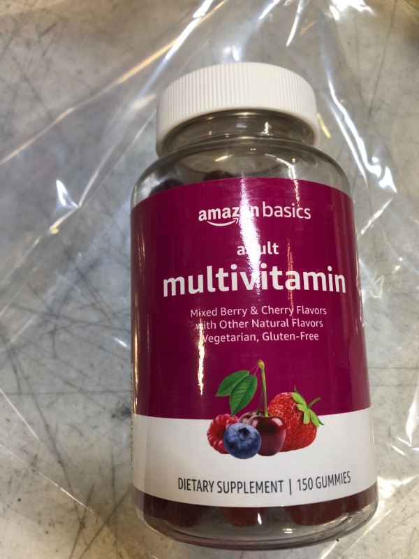 Photo 2 of Amazon Basics Adult Multivitamin, 150 Gummies, 75-Day Supply, Mixed Berry & Cherry (Previously Solimo) 150 Count (Pack of 1), EXP 10/24