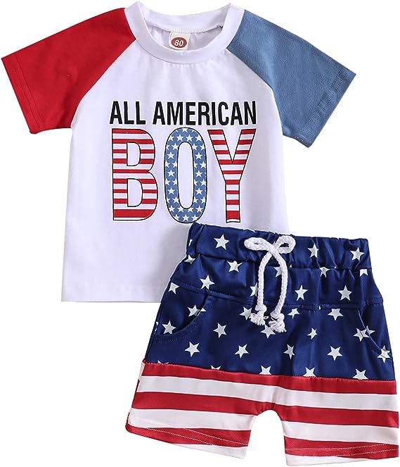 Photo 1 of Goodplayer Toddler Baby Boys 4th of July Outfit Shorts Set + Stars Stripe Short American Flag Summer Clothes, SIZE 6-12M 