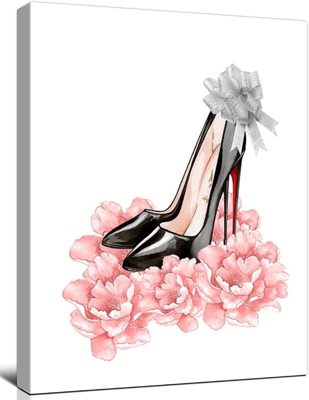 Photo 1 of 
Room Decor for Women Pink Art Fashion High Heels Flower Canvas Prints Picture for Women Girls Bedroom Decor Framed Pink Artwork