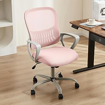 Photo 1 of SMUG Ergonomic Computer Gaming Arms, Home Office Desk Wheels,Mid-Back Task Rolling Lumbar Support, Comfy Mesh Swivel Executive Chair, 18.5" D x 20.08" W x 41.5" H, Pink