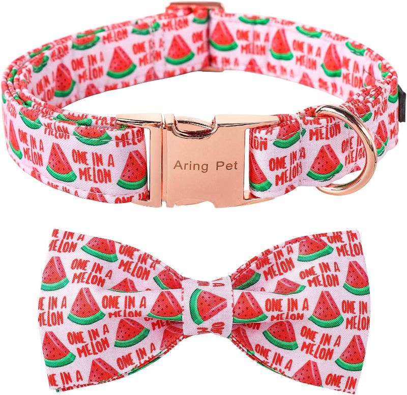 Photo 1 of  Summer Dog Collar-Pink Watermelon Dog Collar with Bow, Adjustable Cotton Bowtie Dog Collar with Metal Buckle for Small Medium Large Girl and Boy Dogs