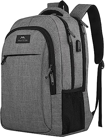 Photo 1 of MATEIN Travel Laptop Backpack, Business Anti Theft Slim Durable Laptop Backpack with USB Charging Port, Water Resistant College Bag Computer Bag Gifts for Men & Women Fits 15.6 Inch Notebook, Grey