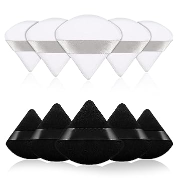 Photo 1 of 10 Pieces Powder Puff Triangle Powder Puff Makeup Puff Setting Powder Puff for Face Body Loose Powder Cosmetic Foundation Mineral Powder Wet and Dry Soft Cotton Makeup Tool - Black and White