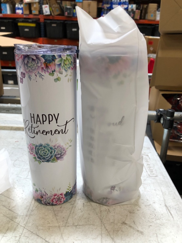 Photo 1 of 2 Pcs Retirement Gift for Women Happy Retirement Gifts for Coworker Thank You Gifts Office Gifts for Employee Volunteer Nurse Teacher, 20 oz Water Mug Tumbler with Straw Lid Brush