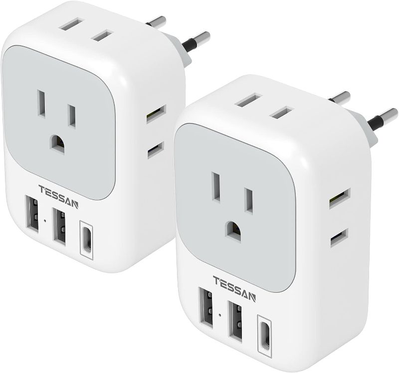 Photo 1 of 3 Pack European Travel Plug Adapter USB C, TESSAN US to Europe Plug Adapter with 4 Outlets 3 USB Charger (1 USB C Port), Type C Power Adaptor to Italy Spain France Portugal Iceland Germany