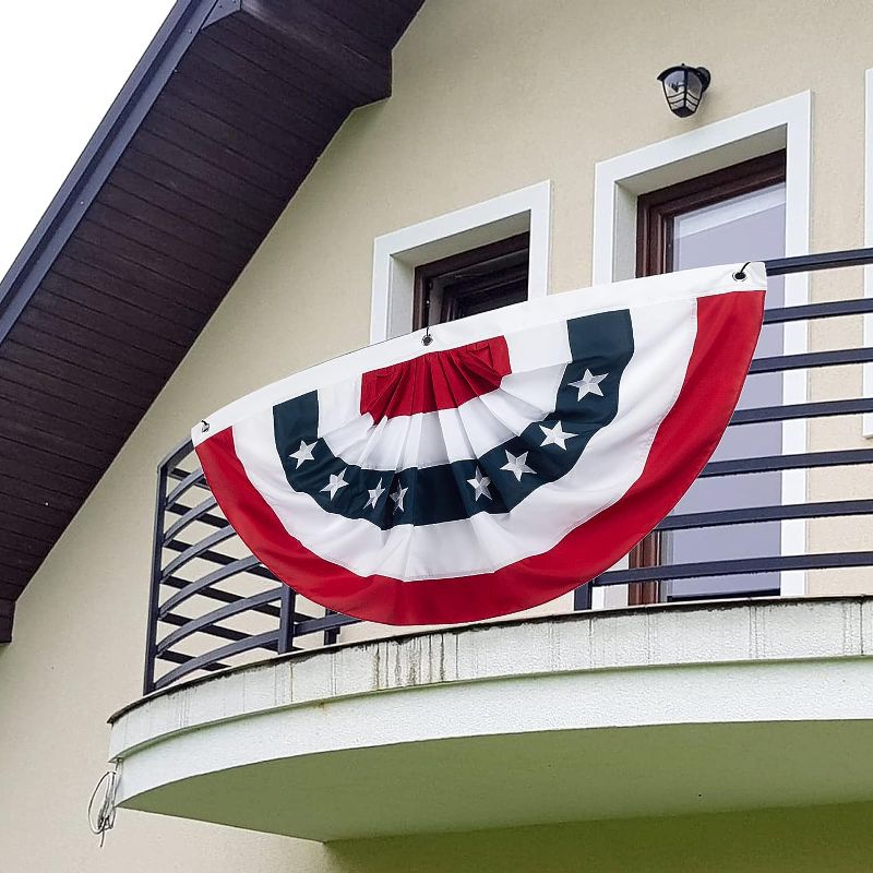 Photo 1 of  USA Flag Bunting American Pleated Fan Flag 2x4 Ft Patriotic Bunting Stars & Stripes Banner for 4th of July Memorial Day Outdoor