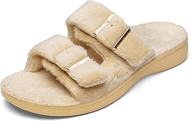 Photo 1 of Fuzzy House Slippers With Arch Support Orthotic Heel Cup Sandals For Women, SIZE 9