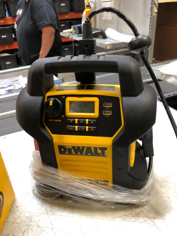 Photo 3 of DEWALT DXAEJ14 Digital Portable Power Station Jump Starter: 1400 Peak/700 Instant Amps, 120 PSI Digital Air Compressor, 3.1A USB Ports, Battery Clamps , Yellow