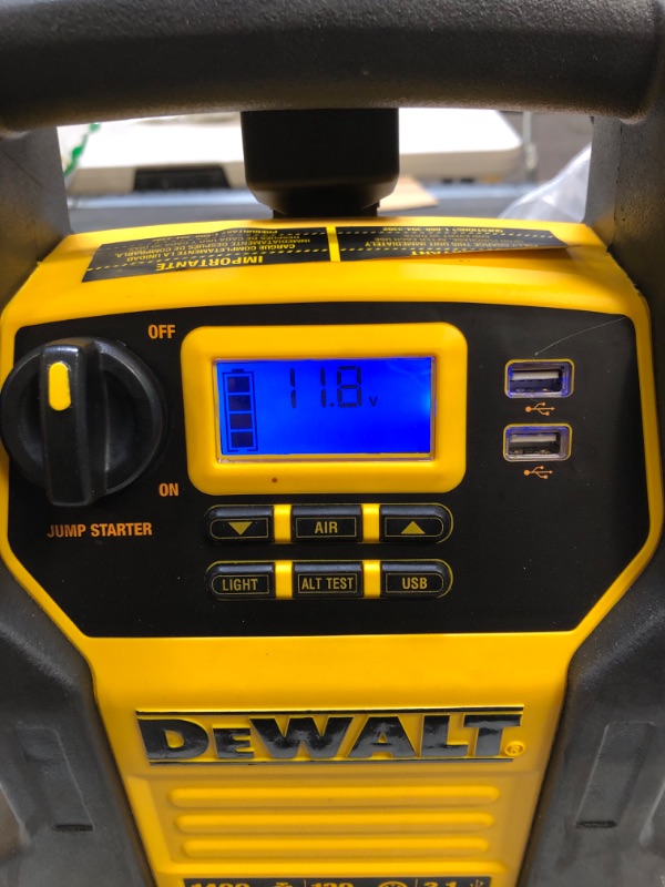 Photo 2 of DEWALT DXAEJ14 Digital Portable Power Station Jump Starter: 1400 Peak/700 Instant Amps, 120 PSI Digital Air Compressor, 3.1A USB Ports, Battery Clamps , Yellow