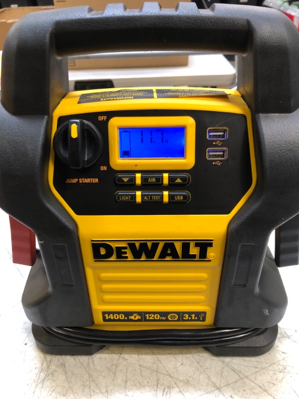 Photo 3 of DEWALT DXAEJ14 Digital Portable Power Station Jump Starter: 1400 Peak/700 Instant Amps, 120 PSI Digital Air Compressor, 3.1A USB Ports, Battery Clamps , Yellow