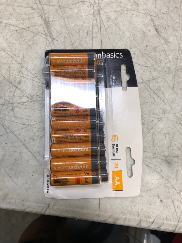 Photo 1 of Amazon Basics 20 Pack AA Alkaline Batteries - Blister Packaging 20 Count (Pack of 1)