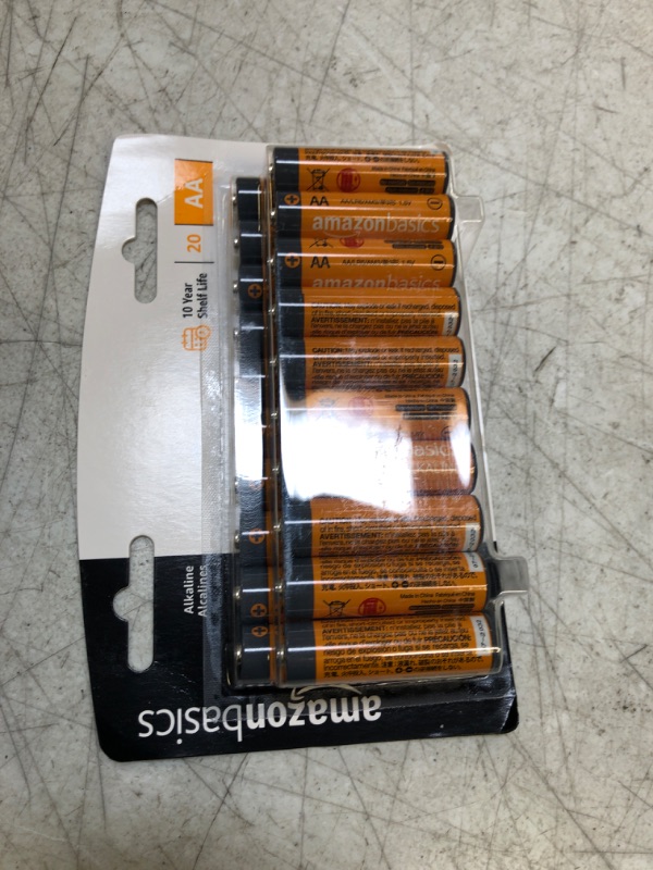 Photo 1 of Amazon Basics 20 Pack AA Alkaline Batteries - Blister Packaging 20 Count (Pack of 1)