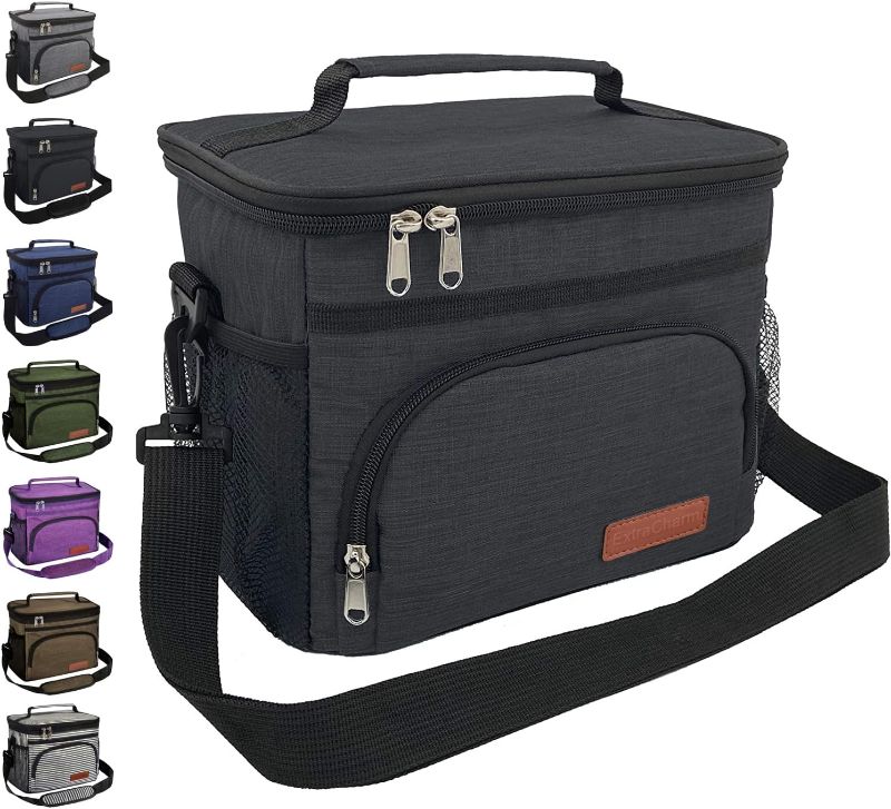 Photo 1 of - Reusable Lunch Box for Office Picnic Hiking Beach - Leakproof Cooler Tote Bag Organizer with Adjustable Shoulder Strap for Adults - Black