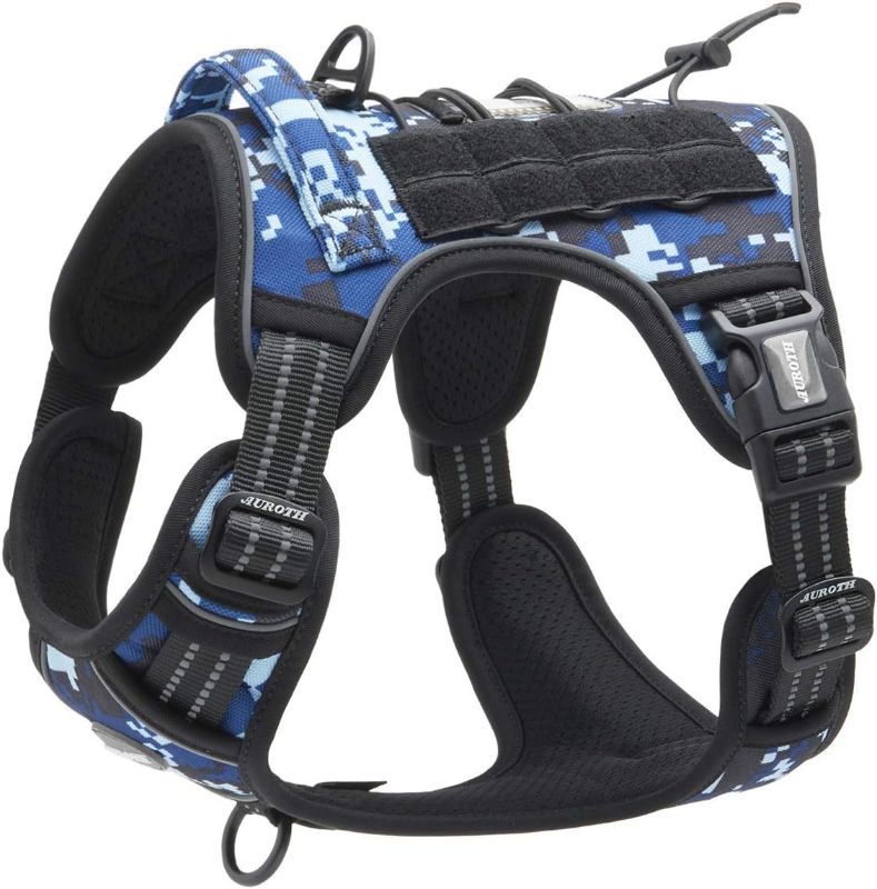 Photo 1 of Auroth Tactical Dog Training Harness No Pulling Front Clip Leash Adhesion Reflective K9 Pet Working Vest Easy Control for Small Medium Large Dogs Blue Camo, SIZE XL 