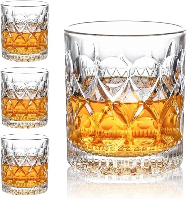 Photo 1 of  Whiskey Glasses Set of 4, 11 OZ Old Fashioned Glasses, Bourbon Glasses, Premium Scotch Glasses, Rocks Glasses, Cocktail Glasses, Clear Rum Glasses, Bar Glasses, Whiskey Glasses for Men