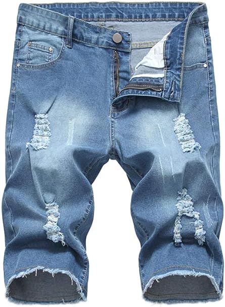 Photo 1 of PASOK Men's Casual Denim Shorts Distressed Stretchy Jeans Shorts Ripped Short Pants, SIZE 32 