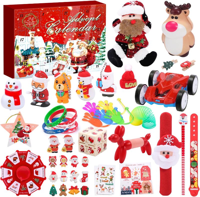 Photo 1 of Christmas Advent Calendar for Kids, 64 PCS Kids Party Favors for Prizes Supplies, Different Toy 24 Days Countdown Calendar Xmas Stocking Stuffers, Gift For Boys and Girls
