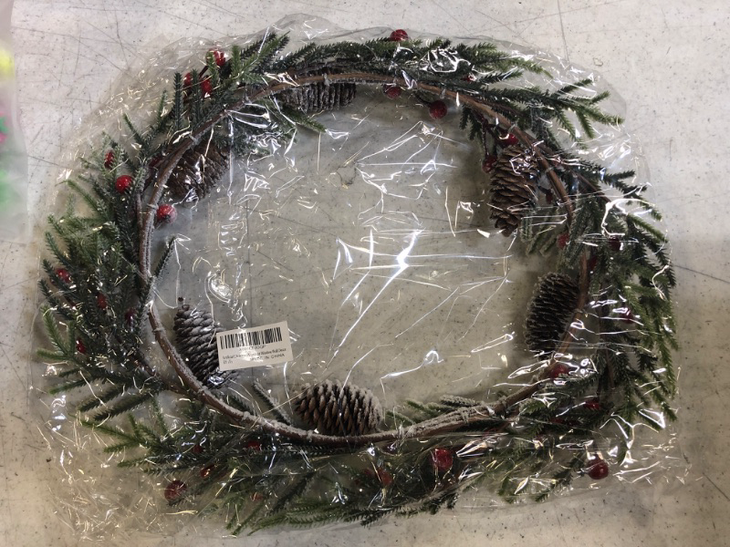 Photo 2 of 20In Christmas Wreath Christmas Wreaths for Front Door Christmas Wreaths Clearance Winter Wreath with Pine Needles Pine Cones and Red Berries for Winter and Christmas Decor Green