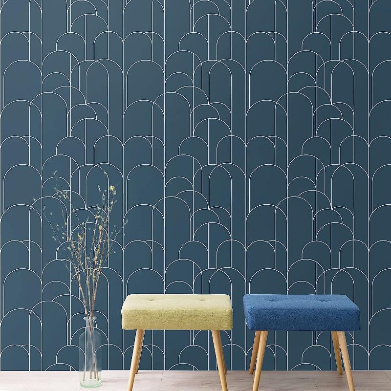 Photo 1 of  Peel and Stick Wallpaper Modern Blue Geometric Wallpaper 17.71 in X 118 in Self-Adhesive Removable Wallpaper Matte Wallpaper Easy to Line Up for Home Decoration and Furniture Renovation