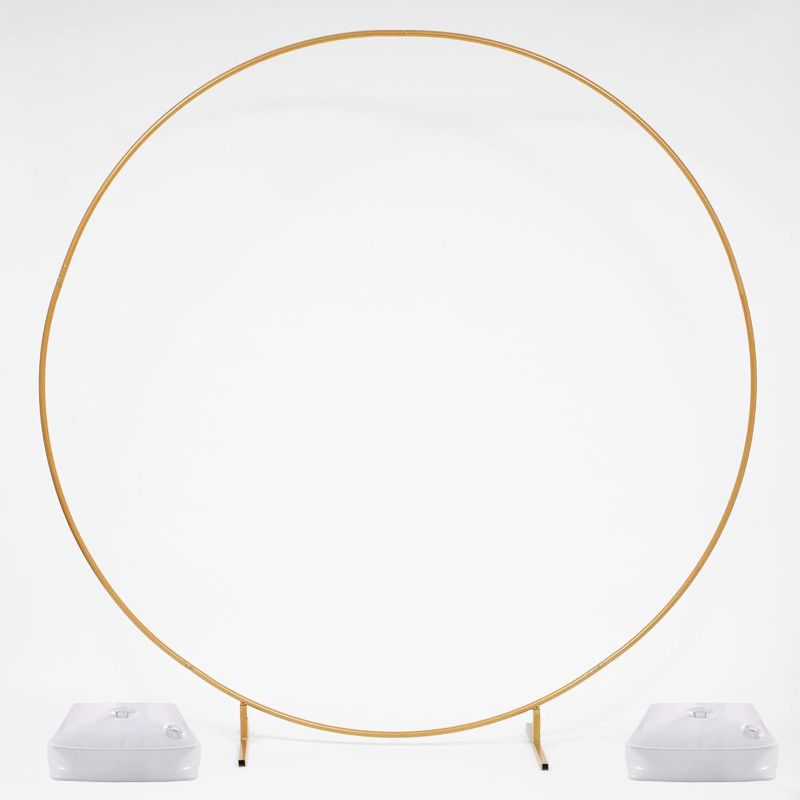 Photo 1 of  7.2FT Round Wedding Arch, Gold Circle Arch with Stands Metal Hoop for Floral Balloon Garland Birthday Wedding Photo Background Decorations