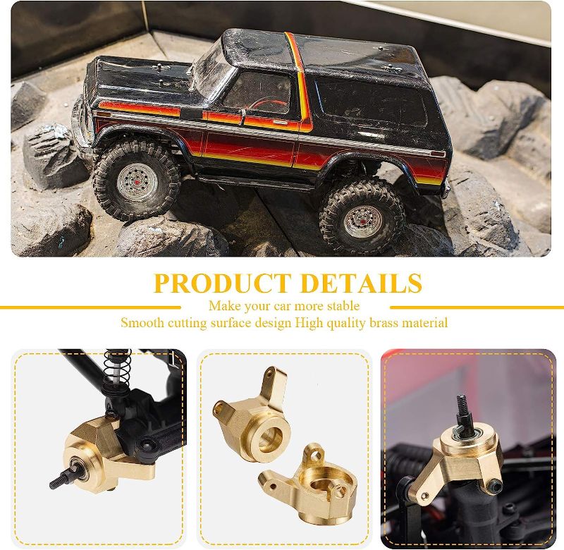 Photo 2 of 2 Pieces Brass Steering Knuckle Brass Inner Portal Drive Housing Steering Knuckle Weights Steering Knuckle Counterweight Compatible with AXIAL SCX24 AXI90081 1/24 RC Crawler Car
