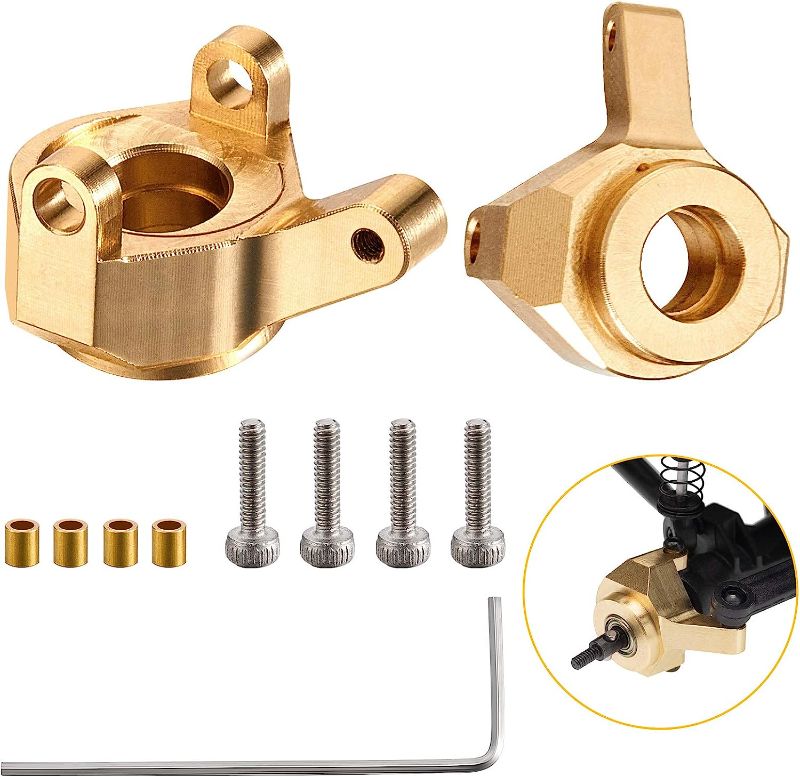 Photo 1 of 2 Pieces Brass Steering Knuckle Brass Inner Portal Drive Housing Steering Knuckle Weights Steering Knuckle Counterweight Compatible with AXIAL SCX24 AXI90081 1/24 RC Crawler Car
