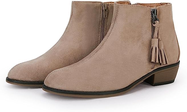 Photo 1 of Coutgo Ankle Boots for Women Low Heel Round Toe Fuax Suede Dress Boots for Women with Zipper SIZE 9
