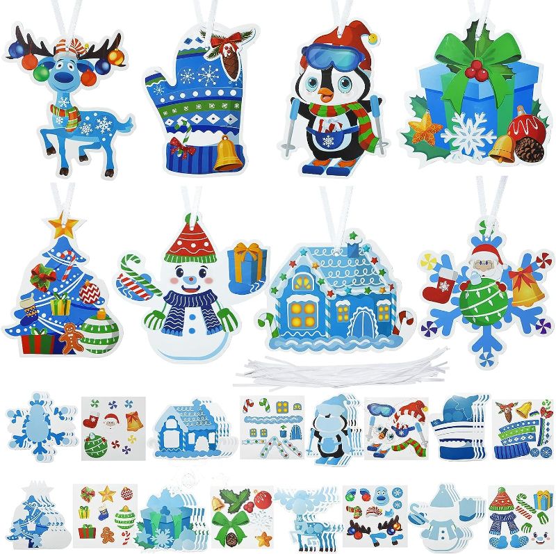 Photo 1 of 32 Pieces Christmas Crafts for Kids Christmas Ornaments for Tree Winter Party Christmas Paper Crafts DIY Stickers Xmas Tree Ornament for Kids Wall Snowman Snowflakes Ornaments Hanging Decorations
