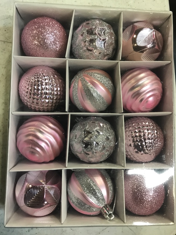 Photo 2 of 12pcs Christmas Balls, 2.36 inch/6 cm Christmas Tree Ornaments, Small Shatterproof Plastic Christmas Tree Decorations - Pink