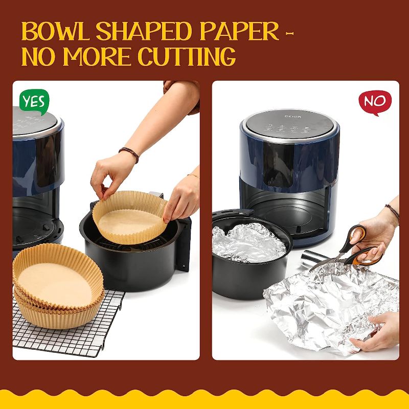 Photo 1 of 100 Pcs Air Fryer Disposable Paper Liner, 7.9-inch [ Fit 5-8 QT ], Non-stick Parchment Paper for Frying, Baking, Cooking, Roasting and Microwave - Unbleached, Oil-proof
