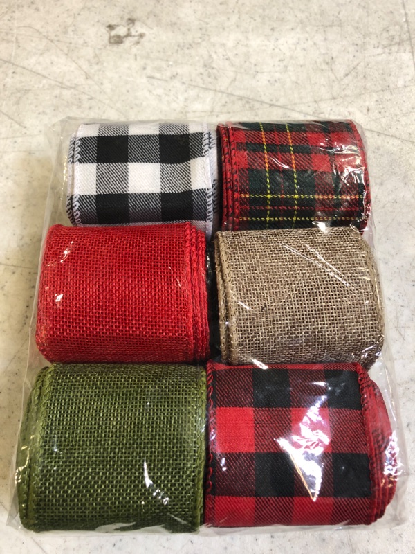 Photo 2 of 6 Rolls Christmas Wired Ribbons 2.5 Inch * 32.8 Yards Christmas Ribbons Red Green Brown and Plaid Ribbons for Christmas Tree,Wreaths Bows DIY, Gift Wrapping, Wreath, Garland, Home Decorations