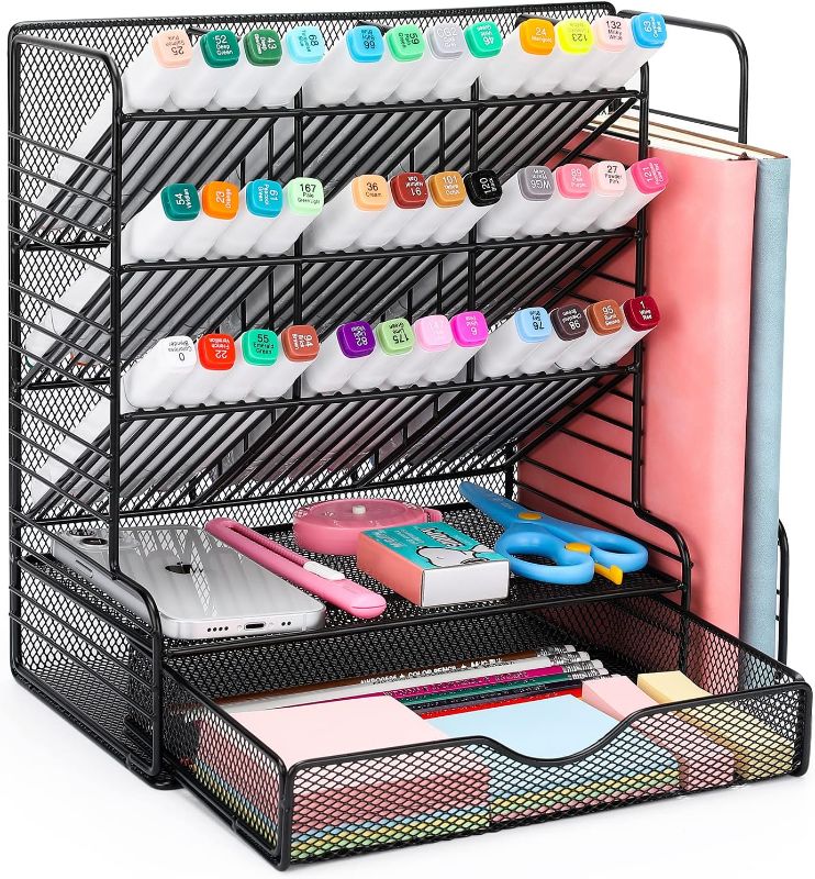 Photo 1 of vedett Pen Organizer for Desk with Drawer, Storage All Pens & Pencil, Marker Organizer with 9 Small Compartments and 1 Large Compartment for School, Office, Home, and Art Supplies.
