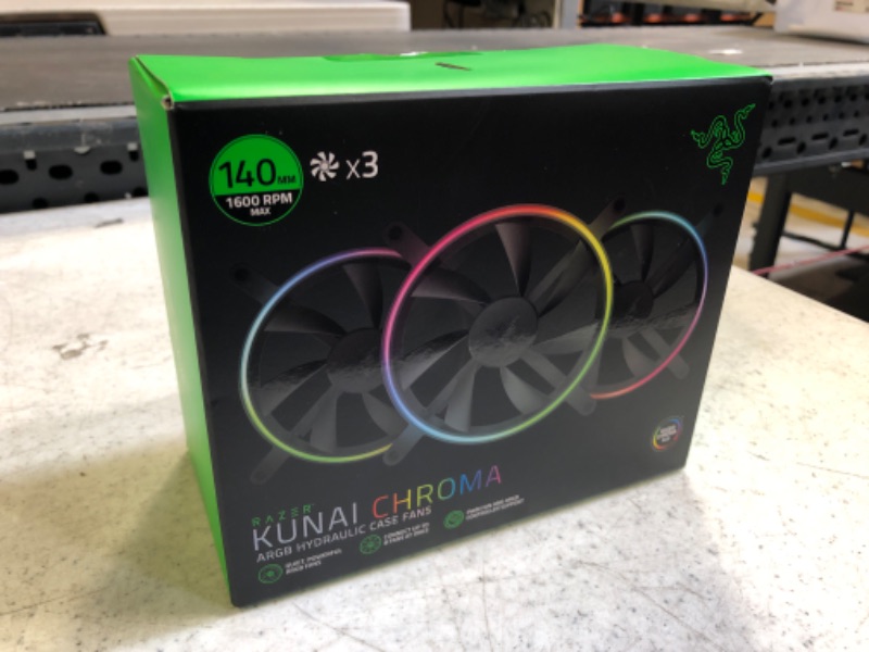 Photo 3 of Razer Kunai Hydraulic 140MM aRGB PC Fan: Quiet, Powerful aRGB Fans - PWM Fan Controller Support & Connect Up to 8 Fans - Powered by Razer Chroma RGB - 3 Fans 140MM 3 Fans Fan