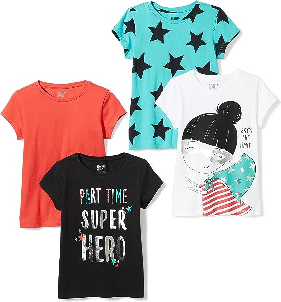 Photo 1 of Amazon Essentials Girls and Toddlers' Short-Sleeve T-Shirt Tops (Previously Spotted Zebra), Multipacks -- Size Large
