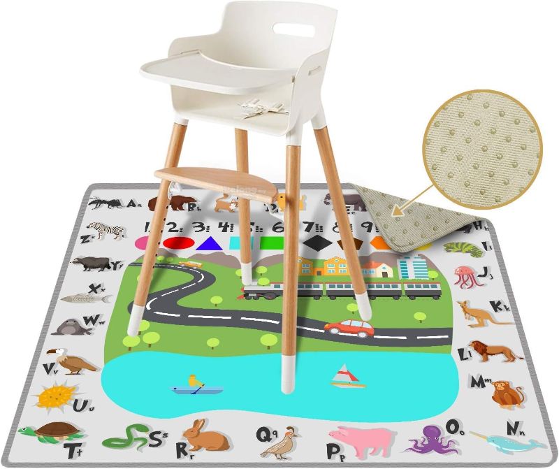 Photo 1 of 54" Large Splat Mat for Under High Chair, Play Mat, Picnic, Art, Craft for Baby, Kid, Non Slip, Waterproof, Washable, Portable, Durable, Reusable Splash and Spill Mat (Fun and Educational)
