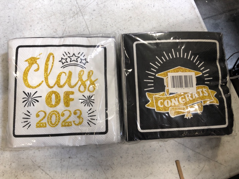 Photo 2 of 50PCS Graduation Napkins Black and Gold Decorations 2023 Party Cocktail Luncheon Beverage Napkins Class of 2023 Congrats Grad 3 Ply Guest Disposable Towels Paper Hand Napkins Dinner Supplies -- Set of 2