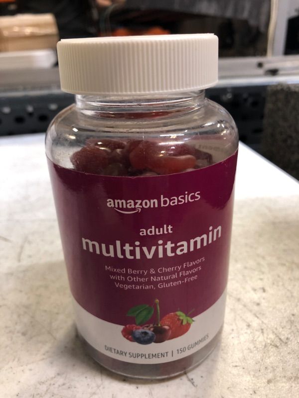 Photo 2 of Amazon Basics Adult Multivitamin, 150 Gummies, 75-Day Supply, Mixed Berry & Cherry (Previously Solimo) 150 Count (Pack of 1)