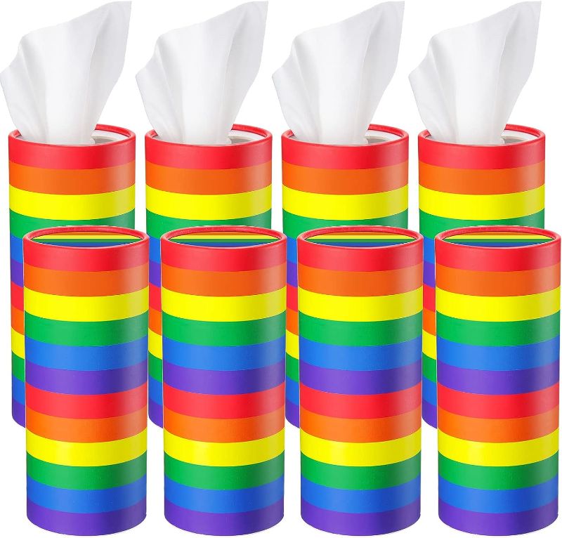 Photo 1 of 8 Pack Pride Rainbow Car Tissues Boxes LGBT Car Tissues Cylinder Colorful Stripe Round Car Tissue Holder with Facial Tissues Fit for Pride Party Birthday Wedding Car Cup Holder Bathroom Living Room
