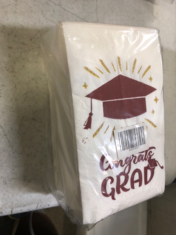 Photo 2 of 100 Graduation Napkins Congrats Grad Paper Guest Towels 3 Ply Red Maroon and Gold Decorative Napkins Disposable Hand Towels for Bathroom Dinner Class of 2023 Graduation Party Supplies Decorations Red and Gold