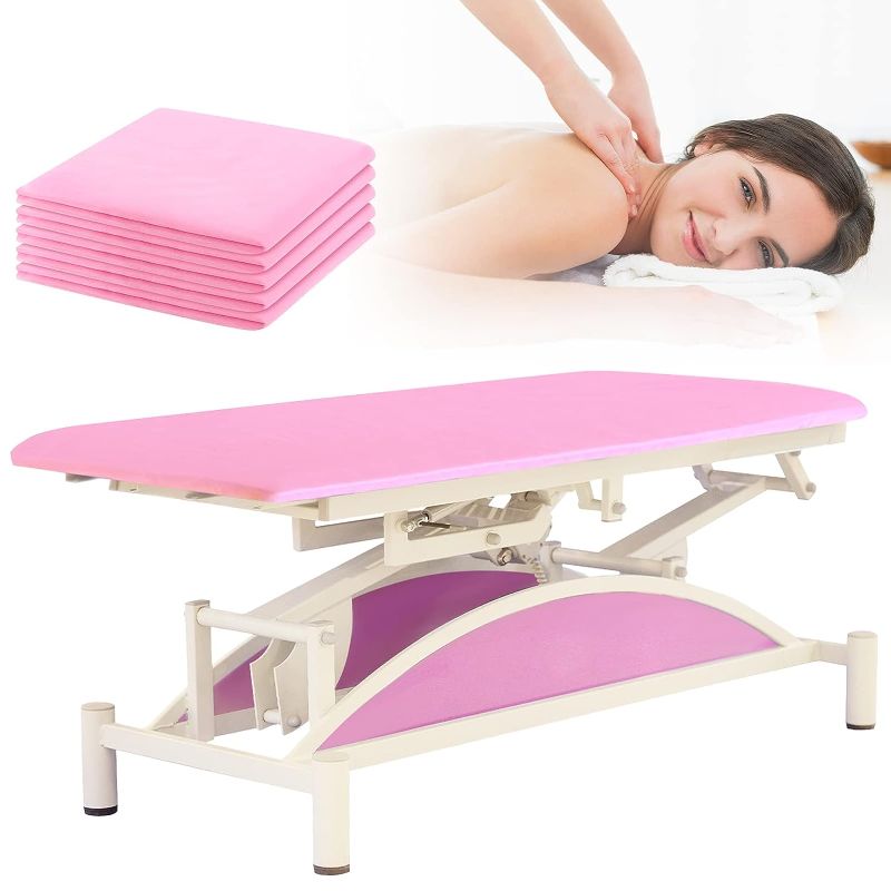 Photo 1 of 20 Pcs Disposable Massage Table Sheets Fitted Elastic Massage Table Cover Pink Waterproof Lash Bed Topper Non Woven Protective Professional Massage Linens for Beauty Salon Hotels Spa, 36 x 86 Inch
